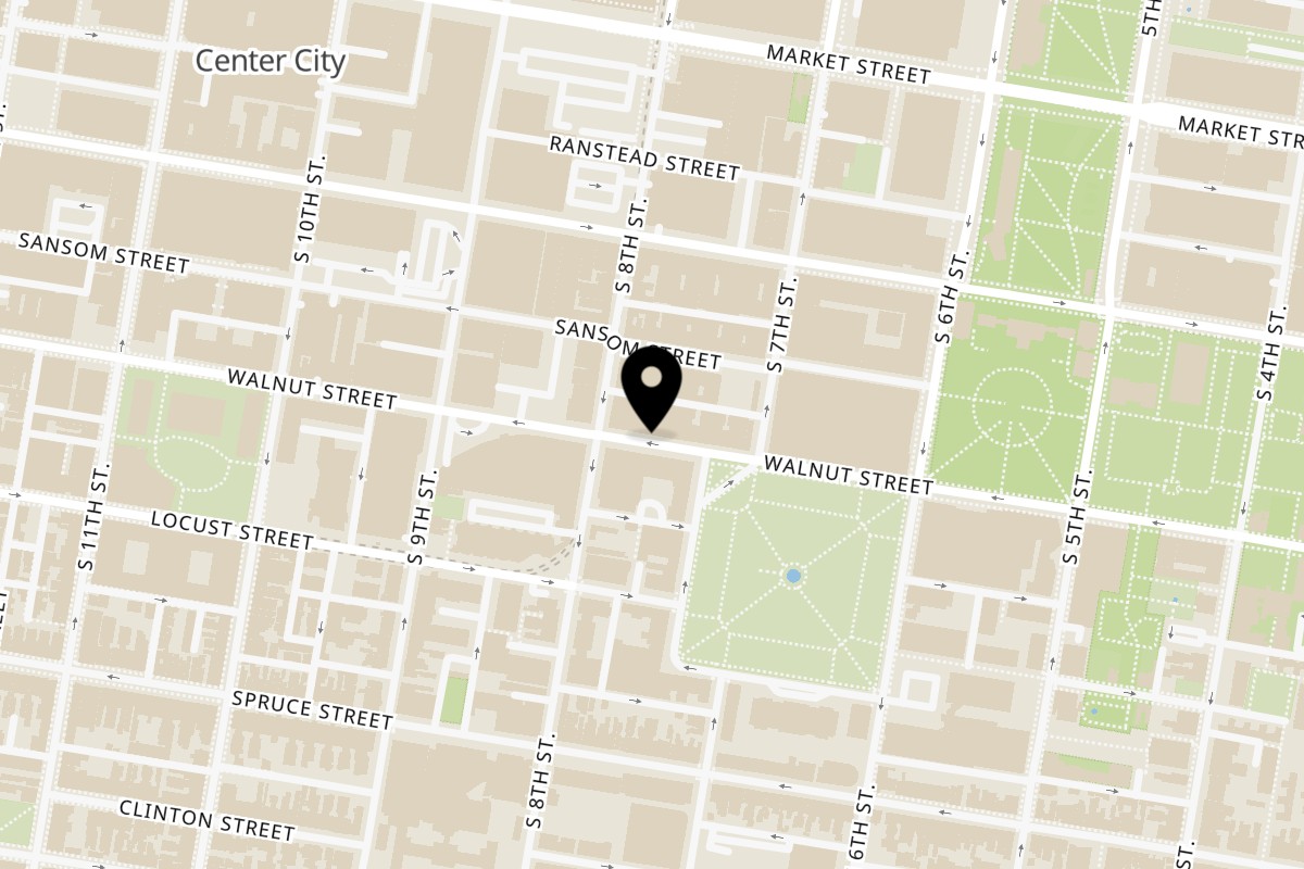 Map showing the location of Umami Steak and Sushi Bar on 727 Walnut St in Philadelphia